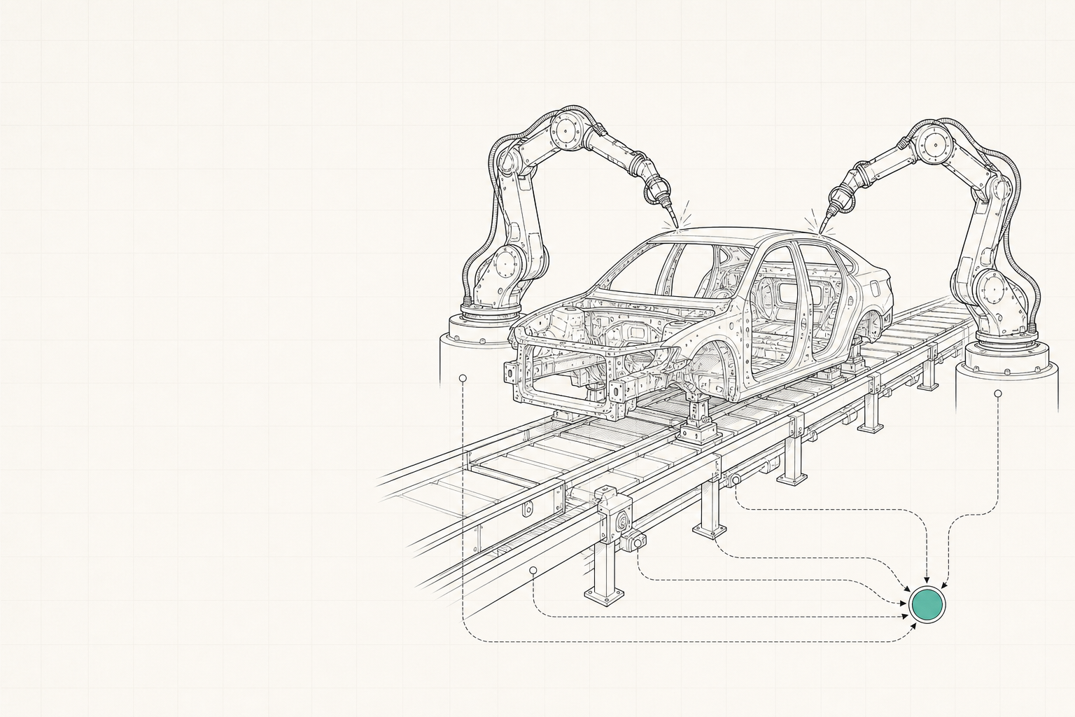 Illustration — ligne d'assemblage automobile reliée à la couche de données